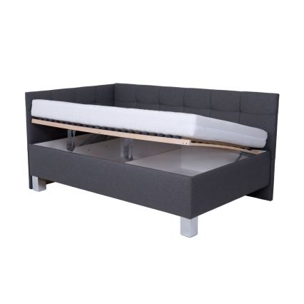 Επενδυμένο κρεβάτι MARIA PETITE 120x200 εκ. με στρώμα και αποθηκευτικό χώρο, γκρι