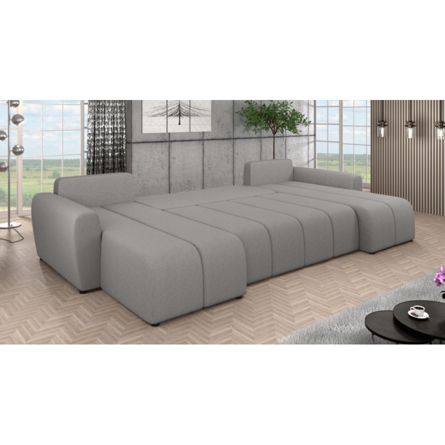 Επενδυμένος, πολυμορφικός γωνιακός καναπές-κρεβάτι σε σχήμα U NEWPORT, γκρι