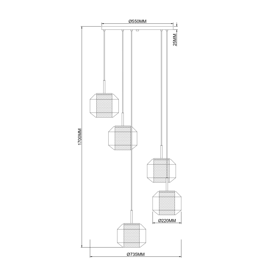Zuma Line - Κρεμαστό φωτιστικό με καλώδια 5xE27/25W/230V, διάμ. 73 cm, χρυσό/μαύρο