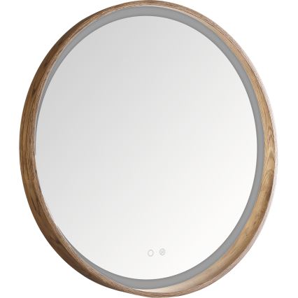 Zuma Line - Επιτοίχιος θερμαινόμενος καθρέφτης μπάνιου με ενσωματωμένο LED/36W/230V 3000/4000/6000K Ø 80 cm IP44 σε απόχρωση δρυός