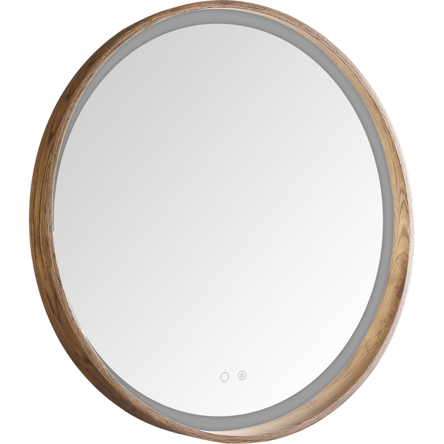 Zuma Line - Επιτοίχιος θερμαινόμενος καθρέφτης μπάνιου με ενσωματωμένο LED/36W/230V 3000/4000/6000K Ø 80 cm IP44 σε απόχρωση δρυός