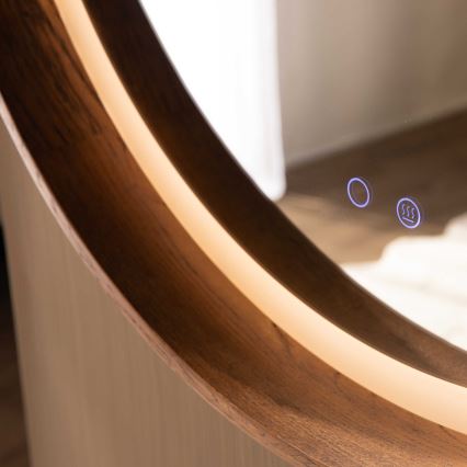 Zuma Line - Επιτοίχιος θερμαινόμενος καθρέφτης μπάνιου με ενσωματωμένο LED/36W/230V 3000/4000/6000K Ø 80 cm IP44 σε απόχρωση δρυός