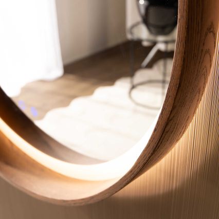 Zuma Line - Επιτοίχιος θερμαινόμενος καθρέφτης μπάνιου με ενσωματωμένο LED/36W/230V 3000/4000/6000K Ø 80 cm IP44 σε απόχρωση δρυός