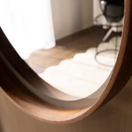 Zuma Line - Επιτοίχιος θερμαινόμενος καθρέφτης μπάνιου με ενσωματωμένο LED/36W/230V 3000/4000/6000K Ø 80 cm IP44 σε απόχρωση δρυός