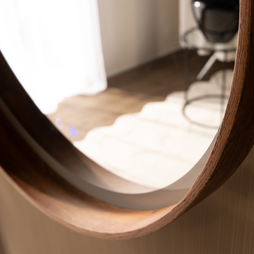 Zuma Line - Επιτοίχιος θερμαινόμενος καθρέφτης μπάνιου με ενσωματωμένο LED/36W/230V 3000/4000/6000K Ø 80 cm IP44 σε απόχρωση δρυός