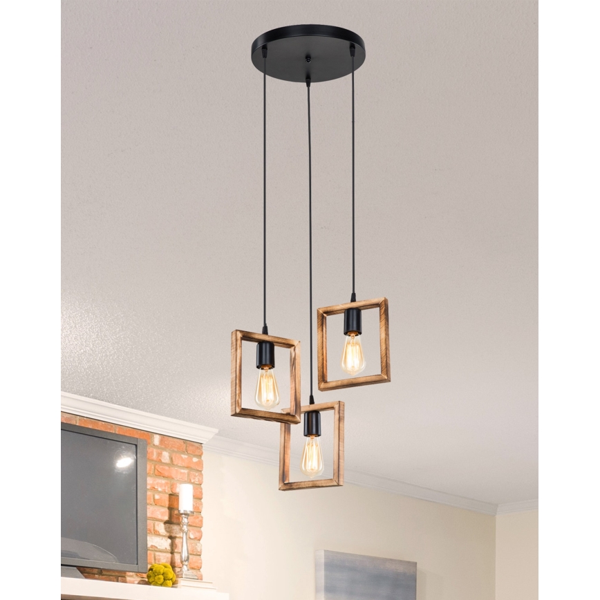 Zuma Line - Κρεμαστό φωτιστικό οροφής 3xE27/20W/230V πεύκο/μαύρο