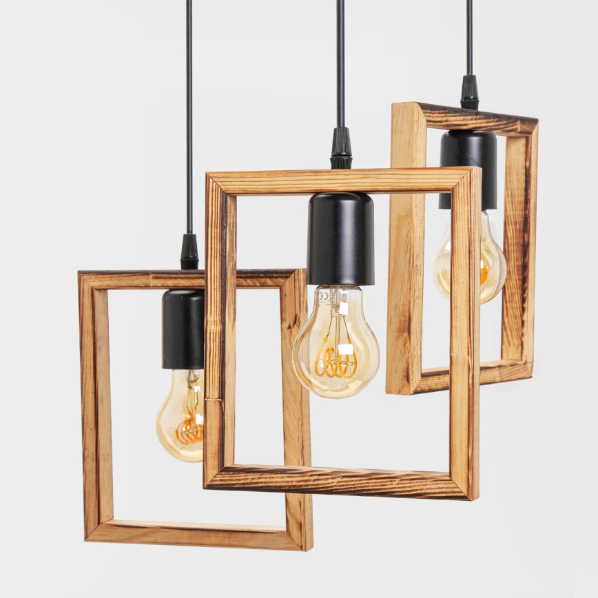 Zuma Line - Κρεμαστό φωτιστικό οροφής 3xE27/20W/230V πεύκο/μαύρο