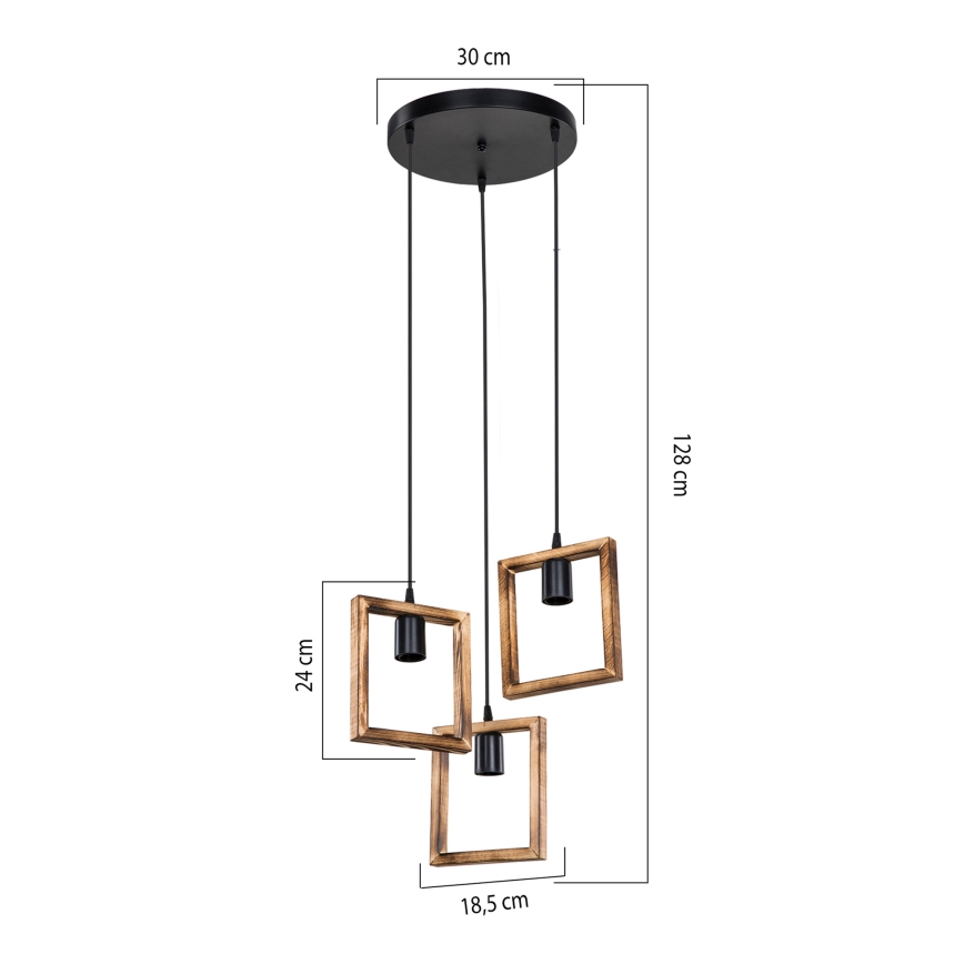 Zuma Line - Κρεμαστό φωτιστικό οροφής 3xE27/20W/230V πεύκο/μαύρο