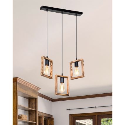 Zuma Line - Κρεμαστό φωτιστικό οροφής 3xE27/20W/230V πεύκο/μαύρο