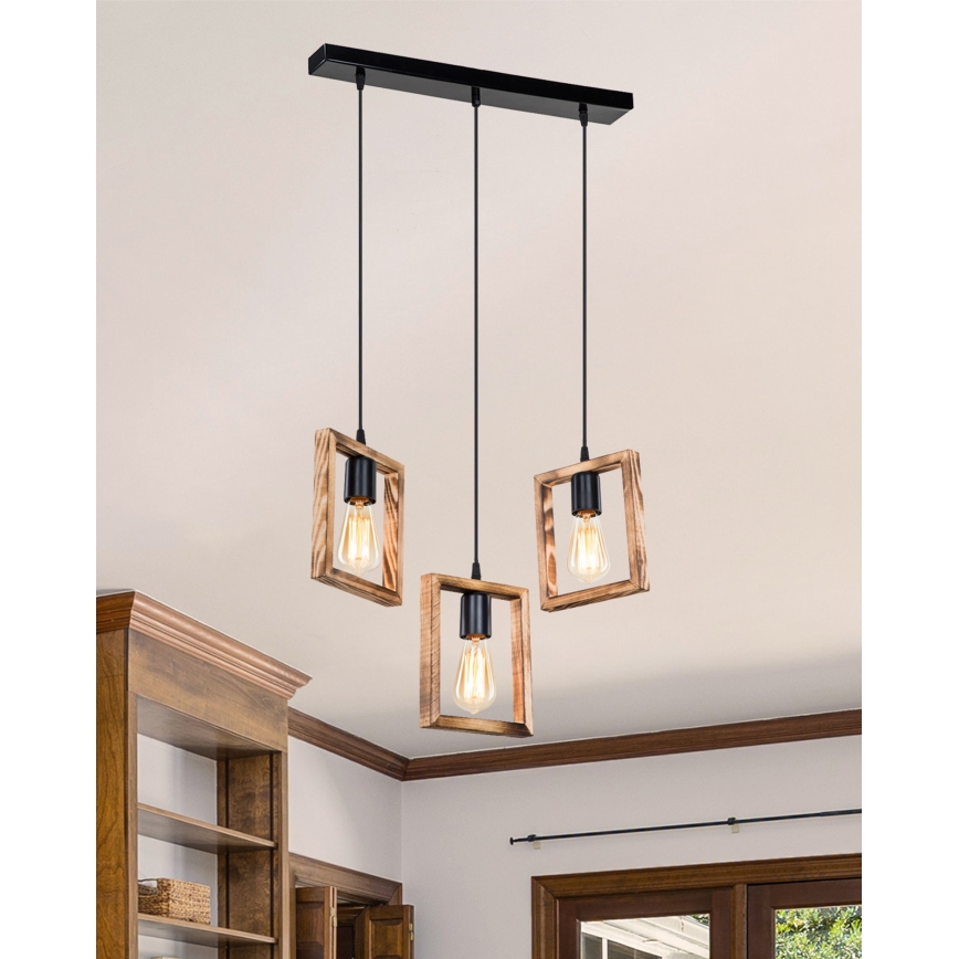 Zuma Line - Κρεμαστό φωτιστικό οροφής 3xE27/20W/230V πεύκο/μαύρο