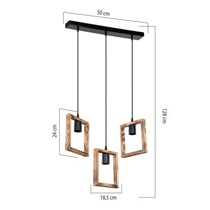 Zuma Line - Κρεμαστό φωτιστικό οροφής 3xE27/20W/230V πεύκο/μαύρο