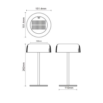 Zuma Line - Επιτραπέζιο ηλιακό φωτιστικό LED με ρύθμιση φωτεινότητας LED/2,5W/2000 mAh IP44 μαύρο