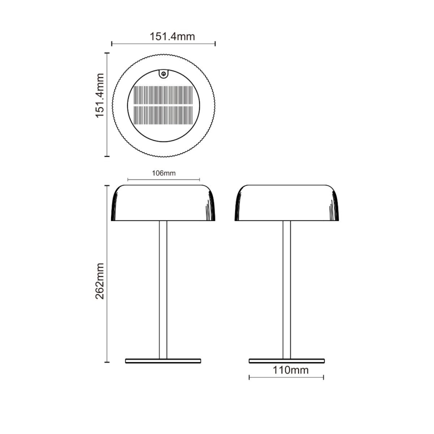 Zuma Line - Επιτραπέζιο ηλιακό φωτιστικό LED με ρύθμιση φωτεινότητας LED/2,5W/2000 mAh IP44 μαύρο
