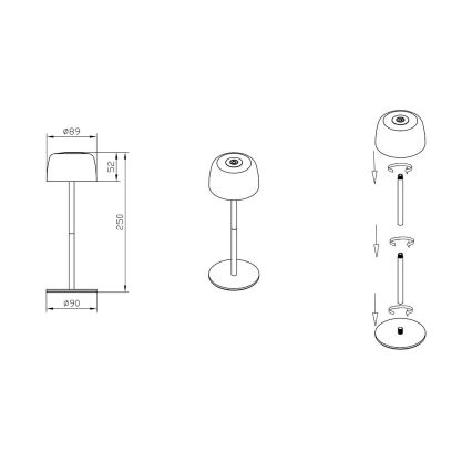 Zuma Line - Ρυθμιζόμενος επιτραπέζιος επαναφορτιζόμενος φωτισμός LED/2W/1200 mAh IP44 μαύρο