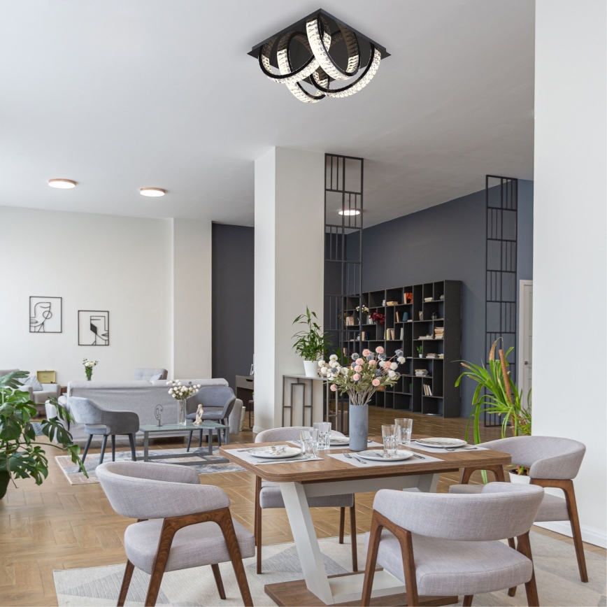 Zuma Line - LED Ρυθμιζόμενο Κρυστάλλινο Οροφής Φωτιστικό LED/23,5W/230V 2700-6000K Μαύρο + Τηλεχειριστήριο