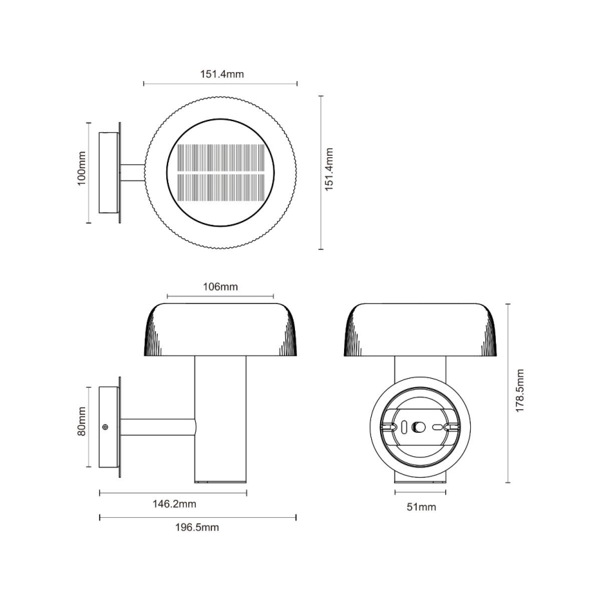 Zuma Line - LED Ηλιακό Επιτοίχιο Φωτιστικό LED/2,5W/2000 mAh IP44 μαύρο