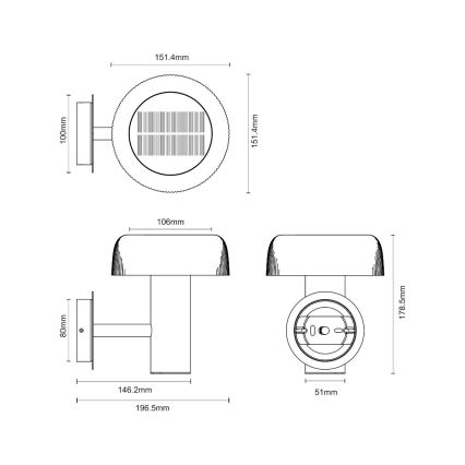 Zuma Line - LED ηλιακό τοίχου φωτιστικό LED/2,5W/2000 mAh IP44 μαύρο