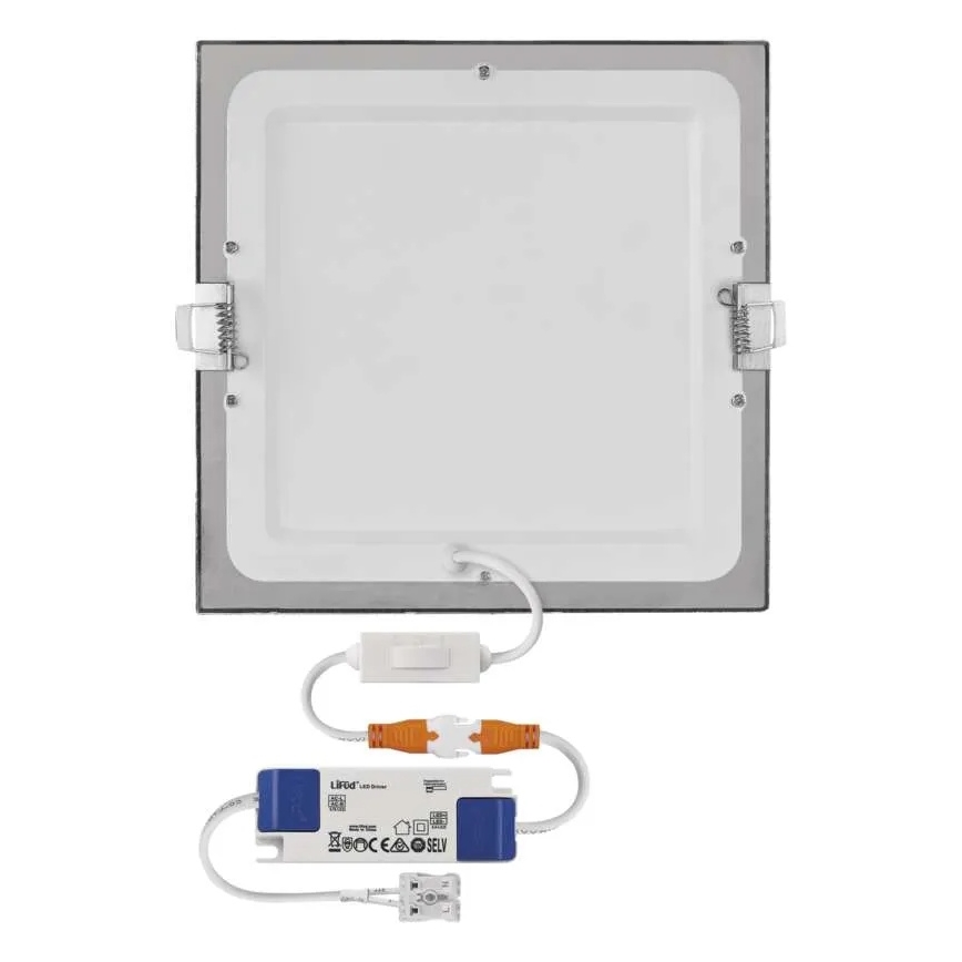 Εντοιχισμένο φωτιστικό οροφής LED NEXXO, LED/18W/230V, 3000/3500/4000K, ασημί, 22,5x22,5 cm