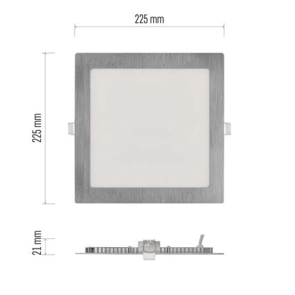 Εντοιχισμένο φωτιστικό οροφής LED NEXXO, LED/18W/230V, 3000/3500/4000K, ασημί, 22,5x22,5 cm