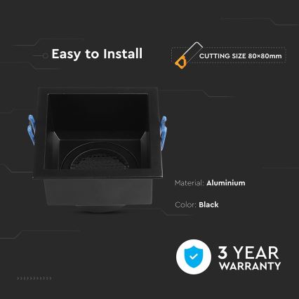 Εντοιχιζόμενο φωτιστικό GU10 9x9 εκ. μαύρο