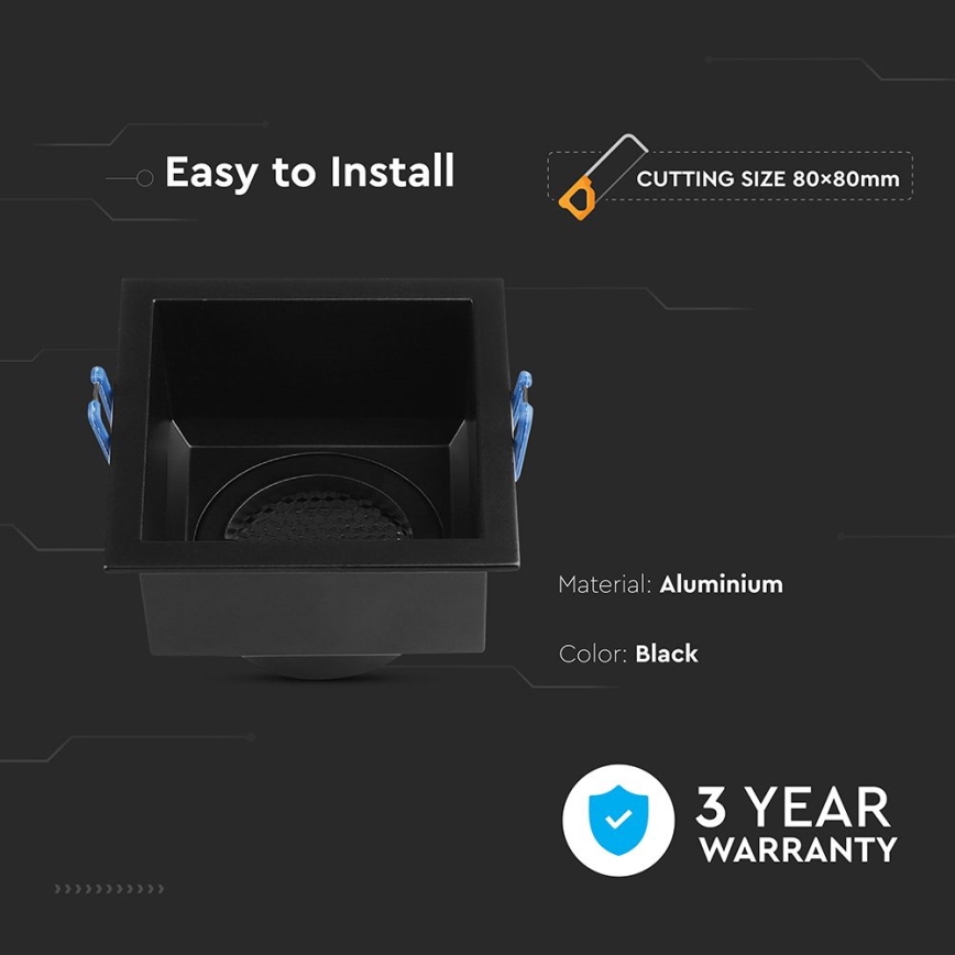 Εντοιχιζόμενο φωτιστικό GU10 9x9 εκ. μαύρο