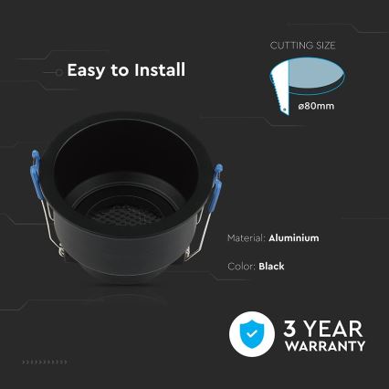 Εντοιχιζόμενο φωτιστικό GU10 διάμετρος 9 εκ. μαύρο