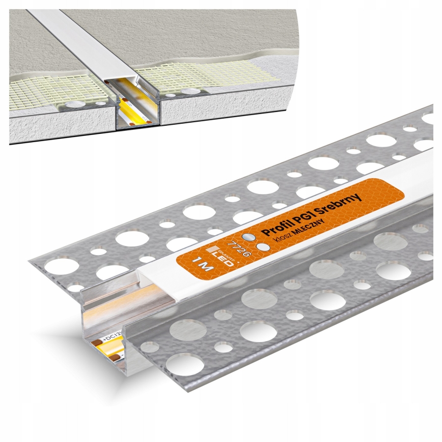 Εντοιχιζόμενο προφίλ για LED ταινίες 1 m ασημί/λευκό