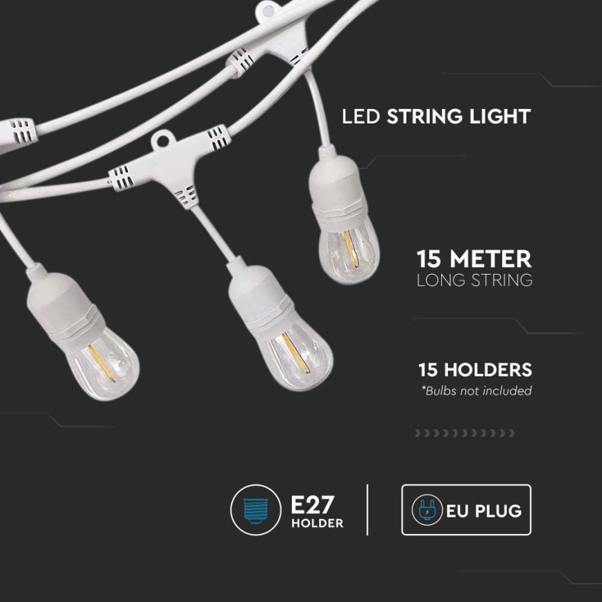 Εξωτερική αλυσίδα STRING 15xE27/40W/230V 15μ IP65