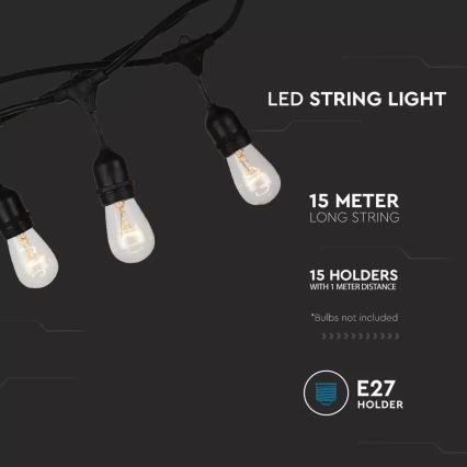 Εξωτερική γιρλάντα STRING 15m 15xE27/25W/230V IP54