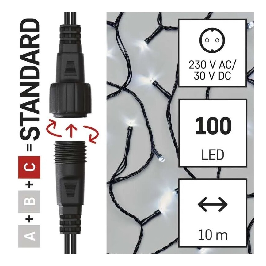 Εξωτερική χριστουγεννιάτικη γιρλάντα LED 100xLED/10m IP44 ψυχρό λευκό