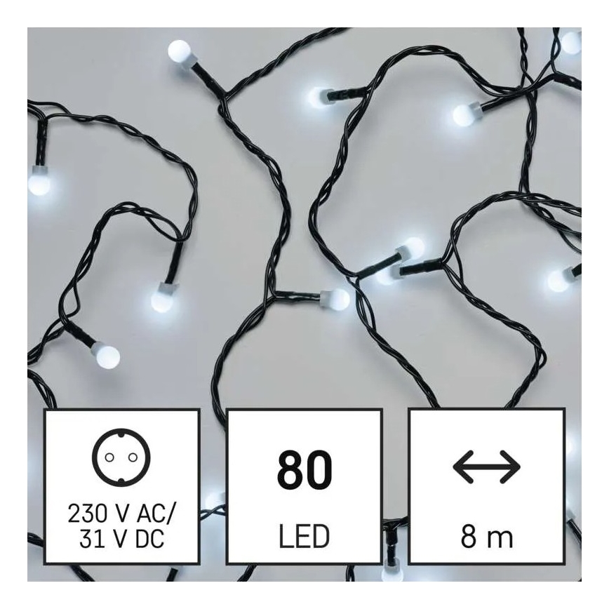 Εξωτερική χριστουγεννιάτικη γιρλάντα LED 80xLED/8 λειτουργίες 13m ψυχρό λευκό IP44