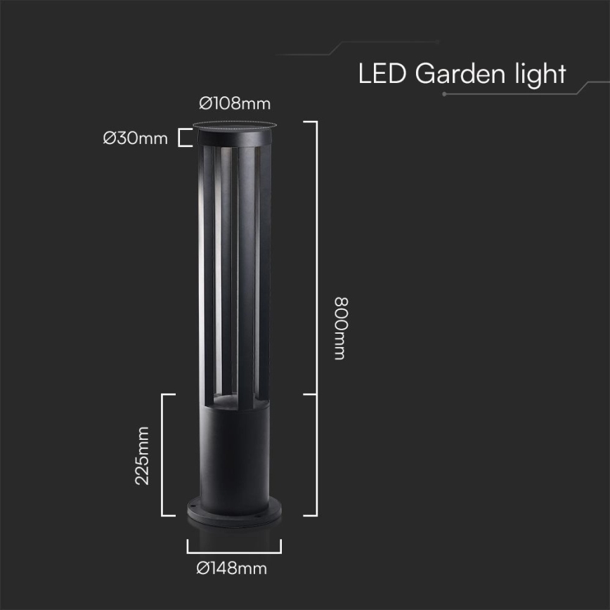Εξωτερικό φωτιστικό LED/10W/230V 3000K IP65 80 cm μαύρο