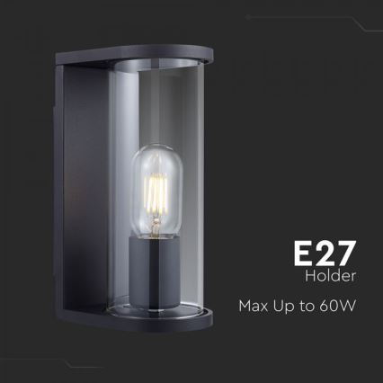 Εξωτερικό φωτιστικό τοίχου 1xE27/60W/230V IP44 μαύρο/καπνιστό γυαλί