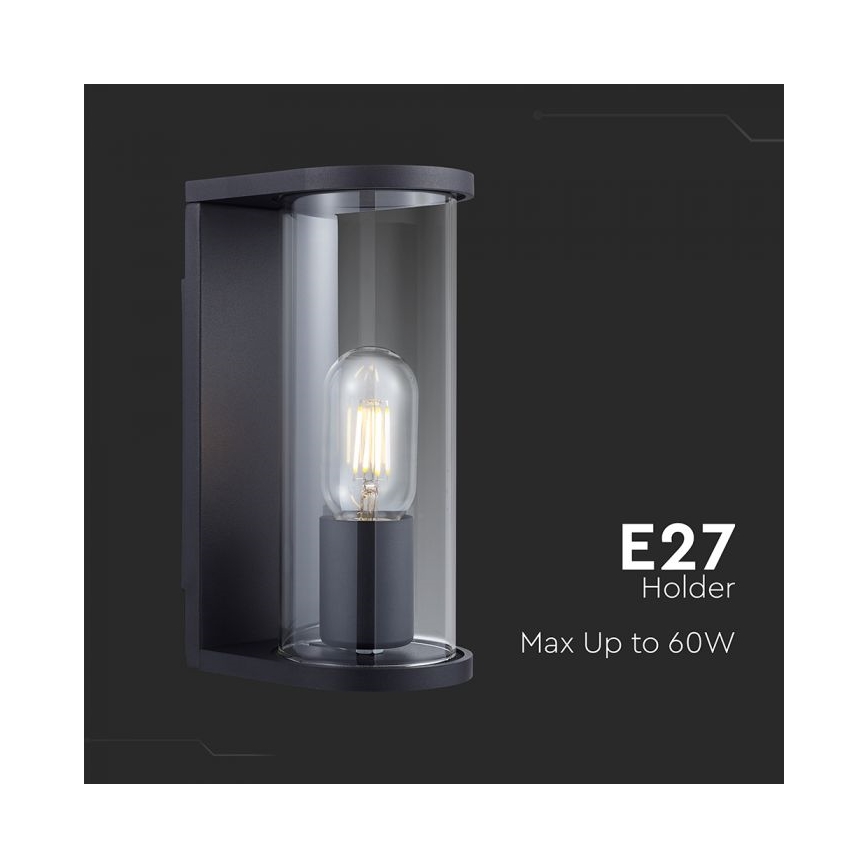 Εξωτερικό φωτιστικό τοίχου 1xE27/60W/230V IP44 μαύρο/καπνιστό γυαλί