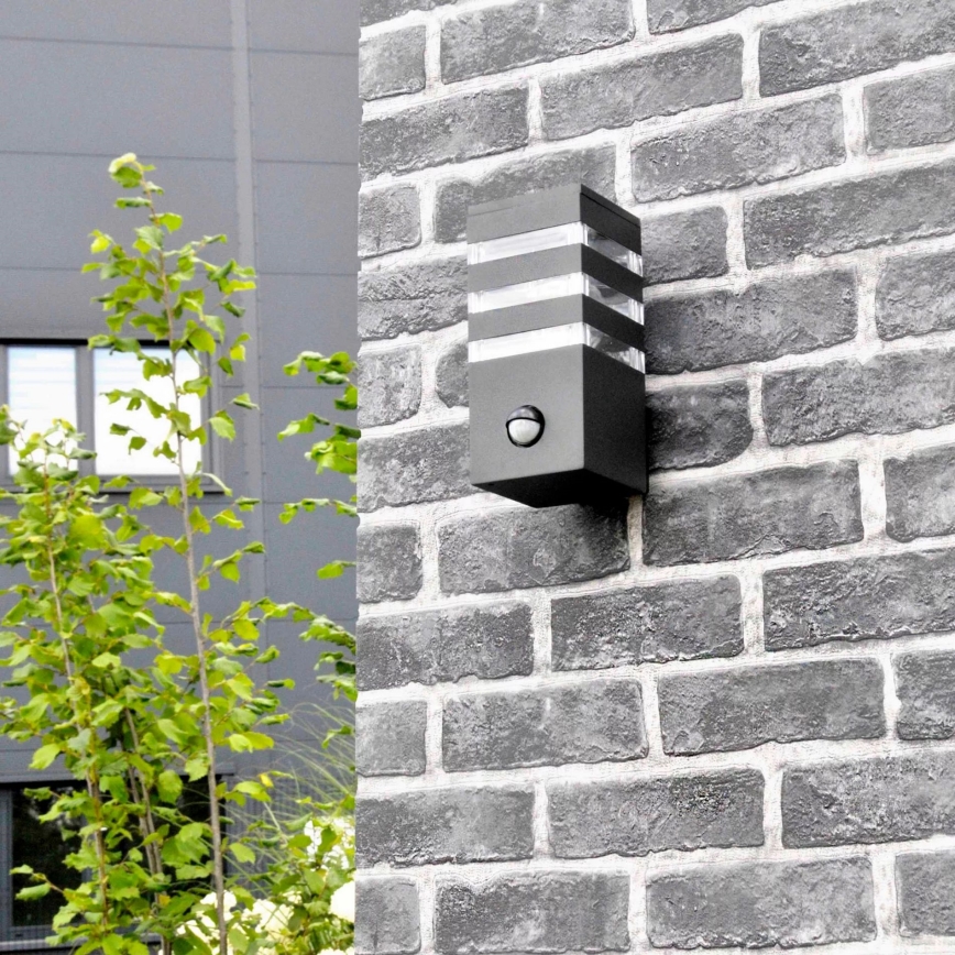 Εξωτερικό επιτοίχιο φωτιστικό με αισθητήρα TEKSAS 1xE27/12W/230V IP44 ανθρακί