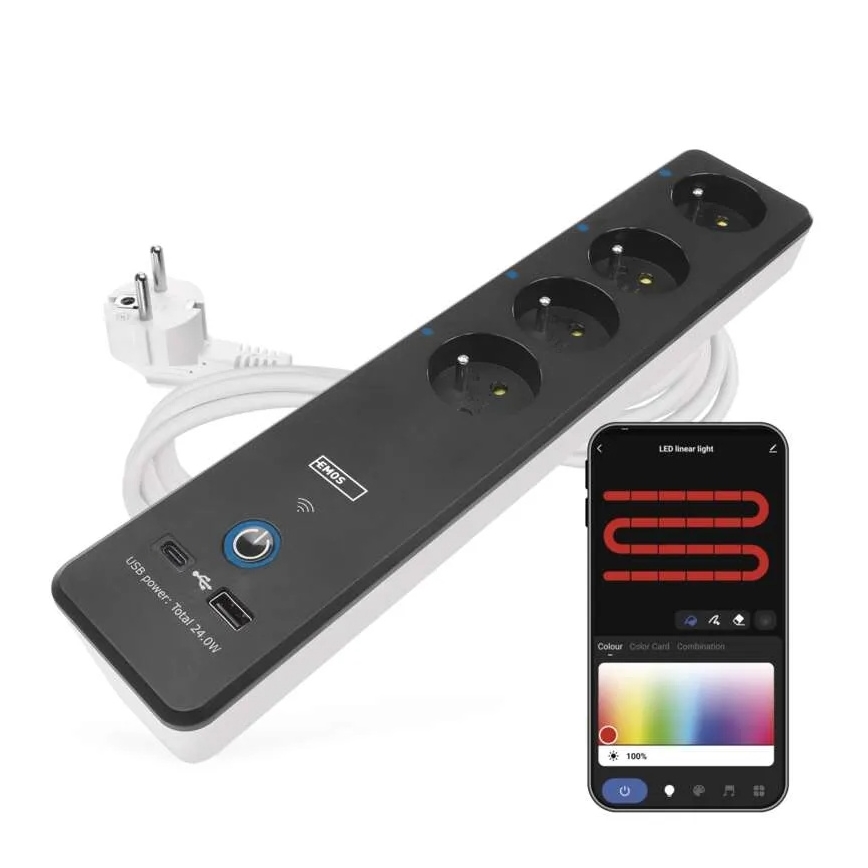 Έξυπνη πολύπριζα με διακόπτη GoSmart 4Z + 1xUSB-A + 1xUSB-C 2 μ Wi-Fi Tuya