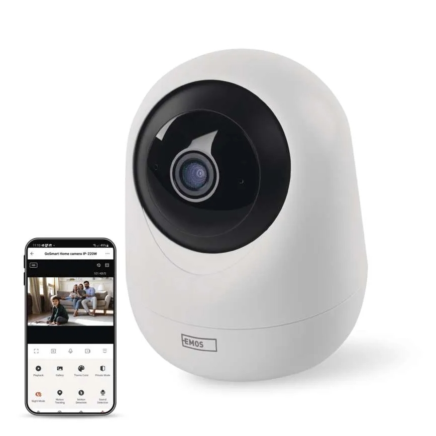 Έξυπνη εσωτερική περιστρεφόμενη κάμερα με αισθητήρα κίνησης GoSmart 5V Wi-Fi Tuya λευκή