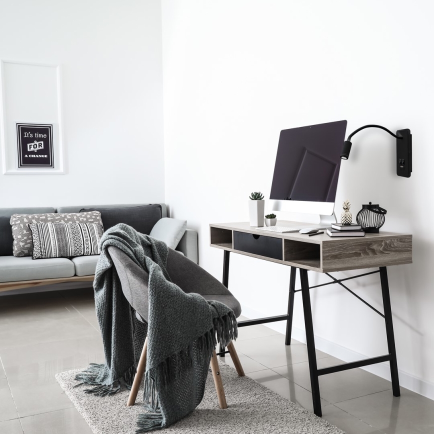 Εύκαμπτο επιτοίχιο φωτιστικό LED με USB BASE LED/8W+LED/2W/230V μαύρο