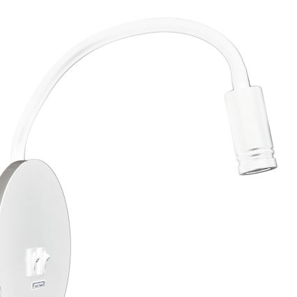 Ευέλικτο επιτοίχιο φωτιστικό LED με USB BASE 1xLED/8W+1xLED/2W/230V λευκό/ασημί