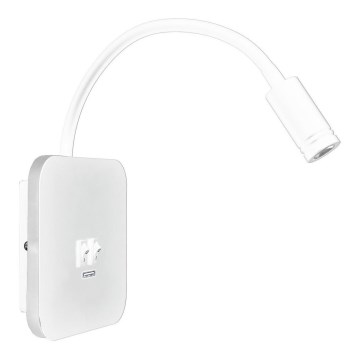 Ευέλικτο επιτοίχιο φωτιστικό LED με USB BASE 1xLED/8W + 1xLED/2W/230V λευκό