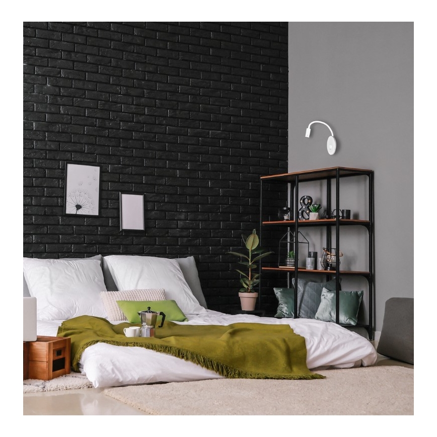 Ευέλικτο επιτοίχιο φωτιστικό LED με θύρα USB BASE LED/8W+LED/2W/230V λευκό/ασημί