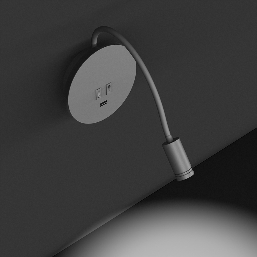 Ευέλικτο επιτοίχιο φωτιστικό LED με θύρα USB BASE LED/8W+LED/2W/230V λευκό/ασημί