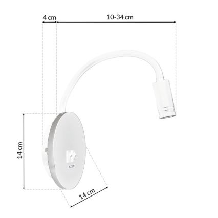 Ευέλικτο επιτοίχιο φωτιστικό LED με θύρα USB BASE LED/8W+LED/2W/230V λευκό/ασημί