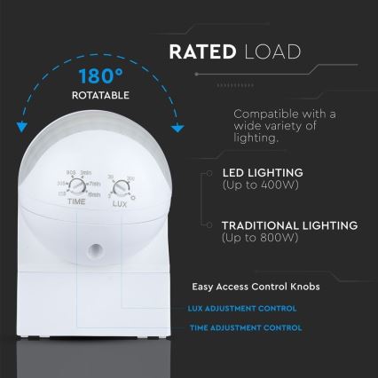 Αισθητήρας κίνησης PIR 180° 800W/230V IP44 λευκό
