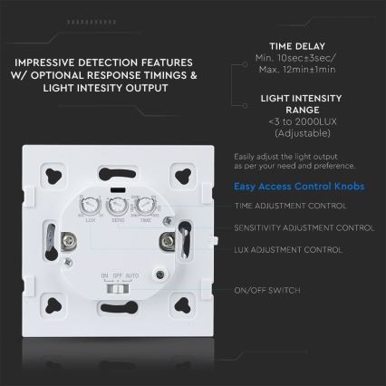 Αισθητήρας κίνησης μικροκυμάτων 180° 300W/230V λευκό
