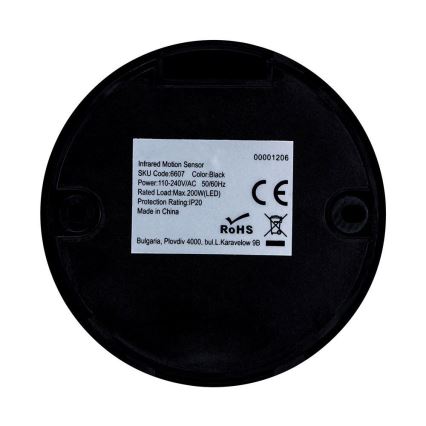 Αισθητήρας κίνησης υπέρυθρων 360° 200W/230V μαύρο