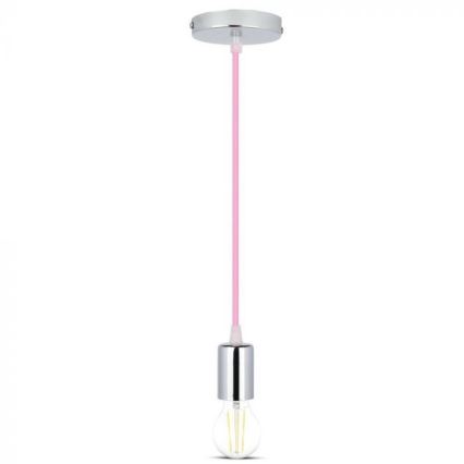 Ανάρτηση με ροζέτα και ντουί 1xE27/60W/230V ανοιχτό ροζ/γυαλιστερό χρώμιο