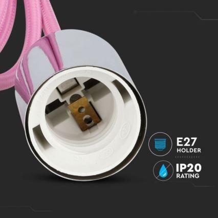 Ανάρτηση με ροζέτα και ντουί 1xE27/60W/230V ανοιχτό ροζ/γυαλιστερό χρώμιο