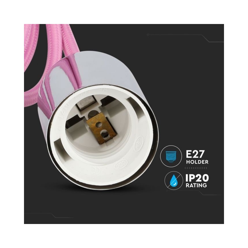 Ανάρτηση με ροζέτα και ντουί 1xE27/60W/230V ανοιχτό ροζ/γυαλιστερό χρώμιο