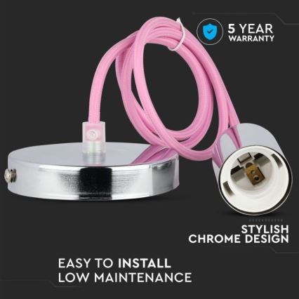 Ανάρτηση με ροζέτα και ντουί 1xE27/60W/230V ανοιχτό ροζ/γυαλιστερό χρώμιο
